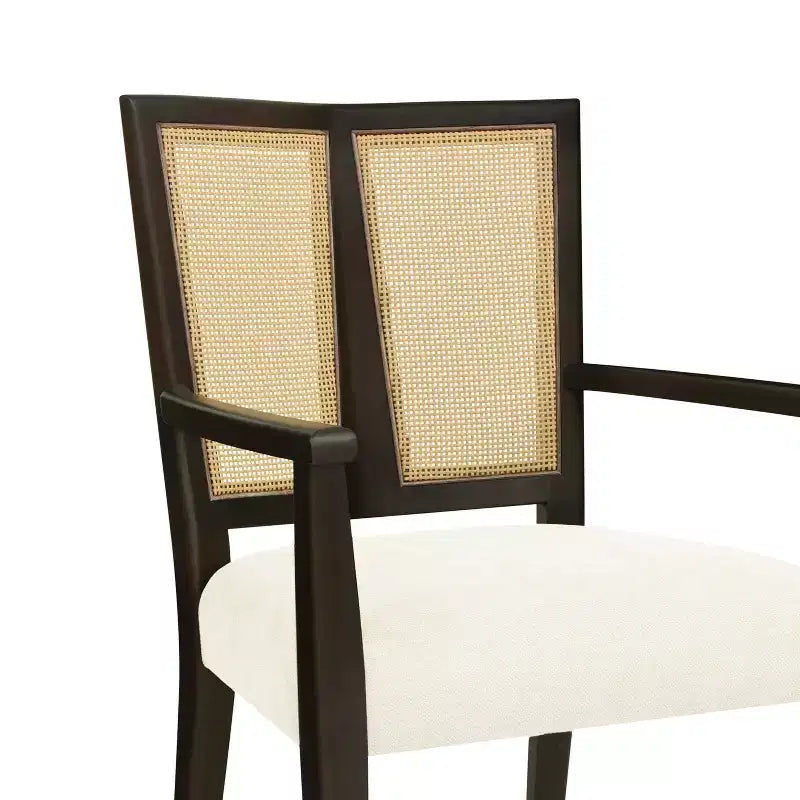 PexFix 2 chaises de salle à manger modernes rembourrées en tissu, chaises de salle à manger à dossier en rotin, chaises d'appoint de cuisine avec pieds en bois massif, marron foncé