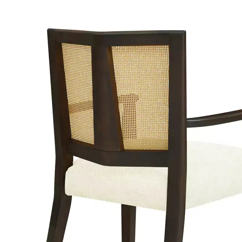 PexFix 2 chaises de salle à manger modernes rembourrées en tissu, chaises de salle à manger à dossier en rotin, chaises d'appoint de cuisine avec pieds en bois massif, marron foncé
