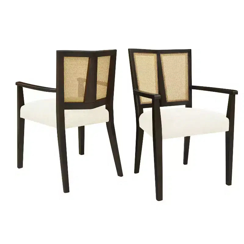 PexFix 2 chaises de salle à manger modernes rembourrées en tissu, chaises de salle à manger à dossier en rotin, chaises d'appoint de cuisine avec pieds en bois massif, marron foncé