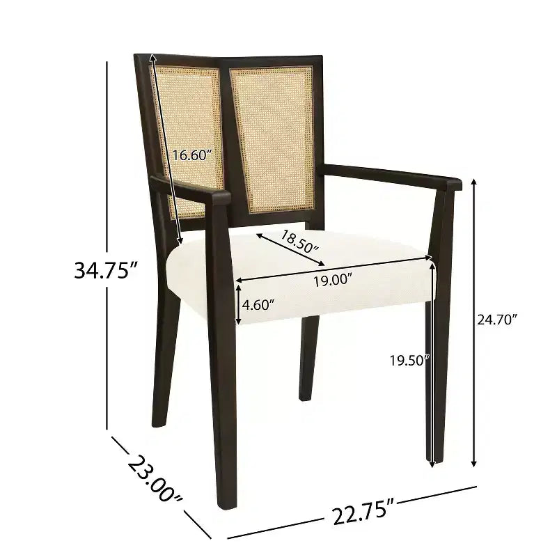 PexFix 2 chaises de salle à manger modernes rembourrées en tissu, chaises de salle à manger à dossier en rotin, chaises d'appoint de cuisine avec pieds en bois massif, marron foncé