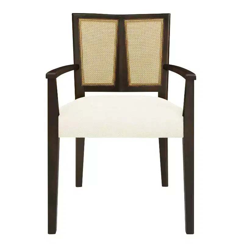 PexFix 2 chaises de salle à manger modernes rembourrées en tissu, chaises de salle à manger à dossier en rotin, chaises d'appoint de cuisine avec pieds en bois massif, marron foncé