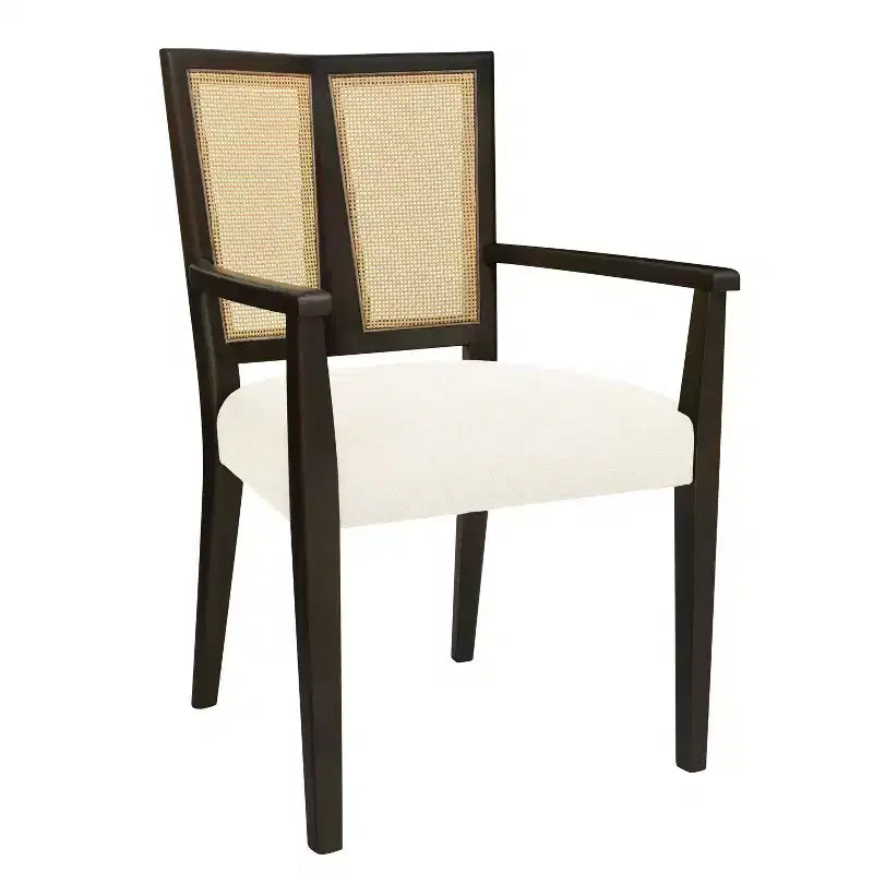 PexFix 2 chaises de salle à manger modernes rembourrées en tissu, chaises de salle à manger à dossier en rotin, chaises d'appoint de cuisine avec pieds en bois massif, marron foncé
