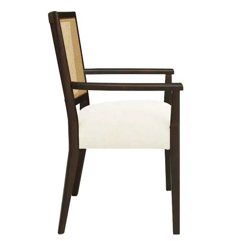 PexFix 2 chaises de salle à manger modernes rembourrées en tissu, chaises de salle à manger à dossier en rotin, chaises d'appoint de cuisine avec pieds en bois massif, marron foncé