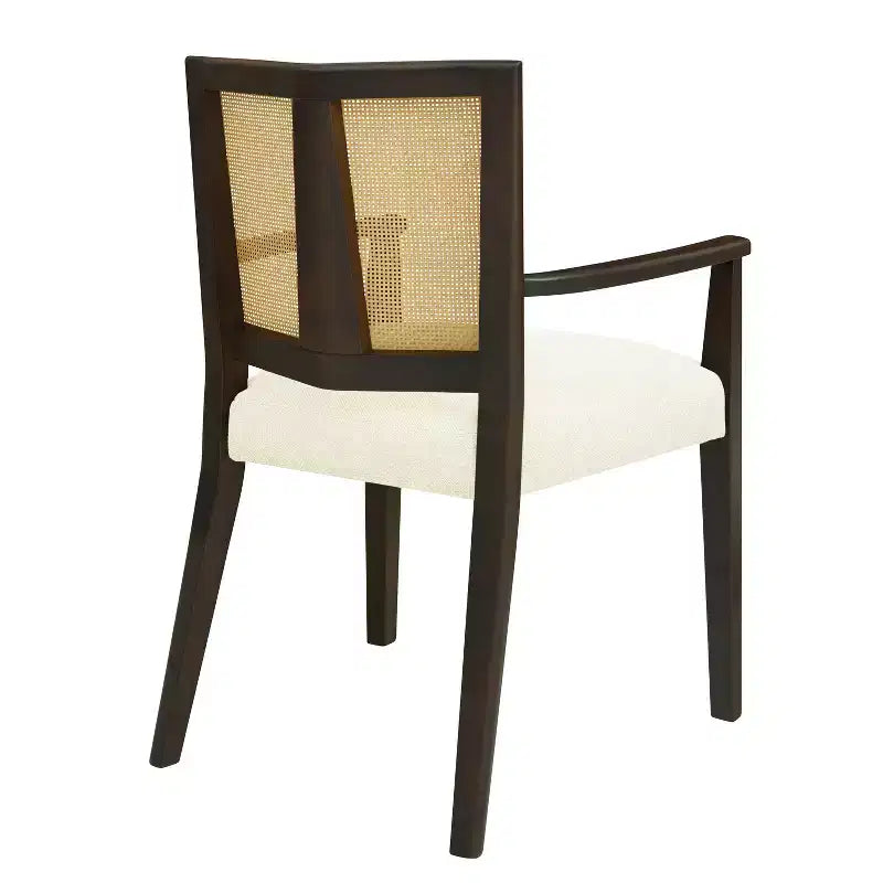 PexFix 2 chaises de salle à manger modernes rembourrées en tissu, chaises de salle à manger à dossier en rotin, chaises d'appoint de cuisine avec pieds en bois massif, marron foncé