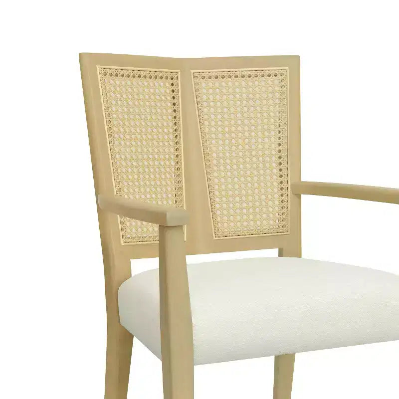 PexFix 2 chaises de salle à manger modernes en tissu rembourré avec accoudoirs, dossier en rotin, chaises d'appoint pour cuisine avec pieds en bois massif, couleur naturelle