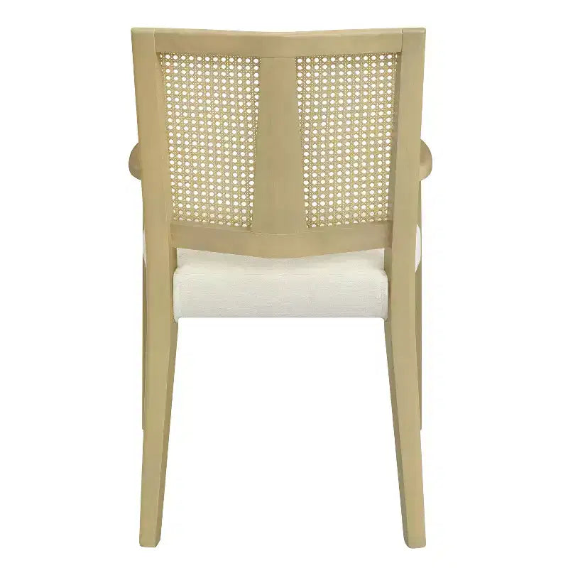 PexFix 2 chaises de salle à manger modernes en tissu rembourré avec accoudoirs, dossier en rotin, chaises d'appoint pour cuisine avec pieds en bois massif, couleur naturelle