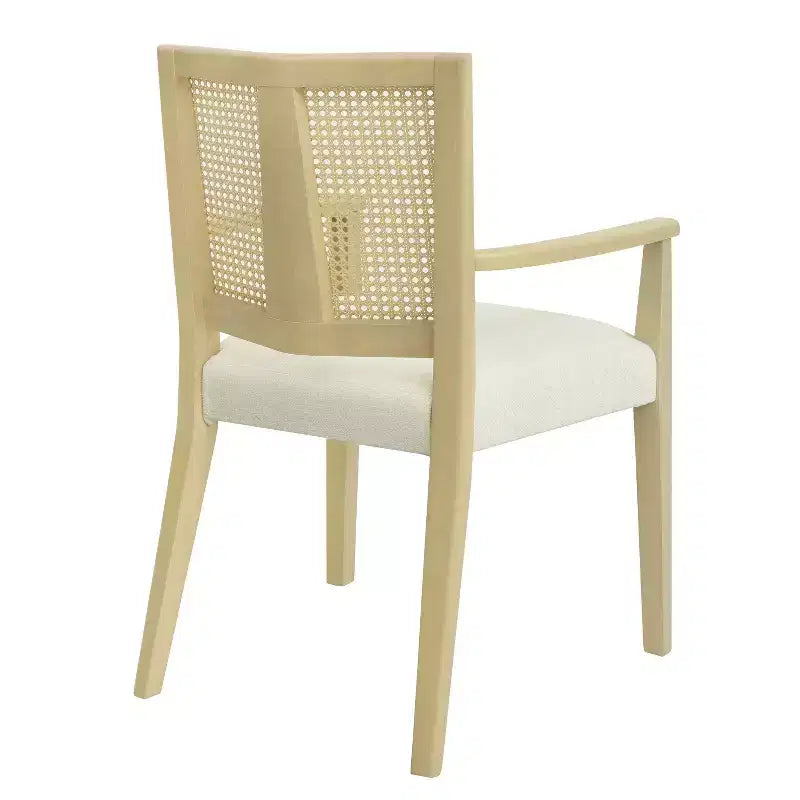 PexFix 2 chaises de salle à manger modernes en tissu rembourré avec accoudoirs, dossier en rotin, chaises d'appoint pour cuisine avec pieds en bois massif, couleur naturelle