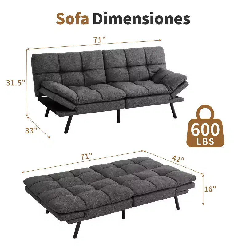 Canapé-lit futon Dyonery 71, canapé-lit convertible moderne en mousse à mémoire de forme, canapé-lit futon pliant pour petit espace de vie