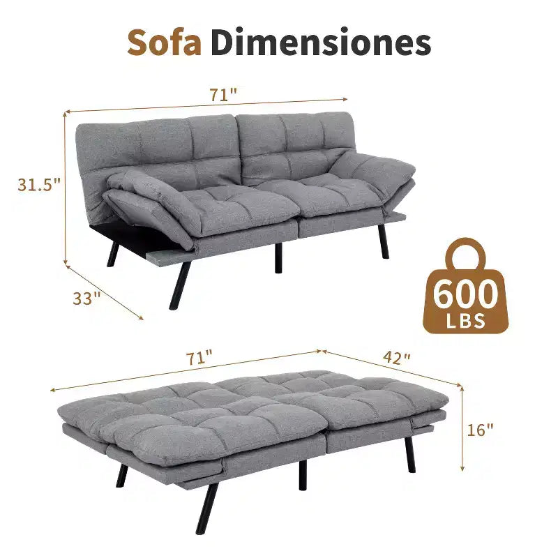 Canapé-lit futon Dyonery 71, canapé-lit convertible moderne en mousse à mémoire de forme, canapé-lit futon pliant pour petit espace de vie