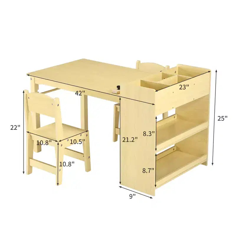 Ensemble Table et Chaises pour Enfants, Table d'Activités Artistiques et Artisanales pour Tout-Petits avec Rouleau de Papier et Rangement, Mobilier Préscolaire pour Chambre, Crèche, Garderie