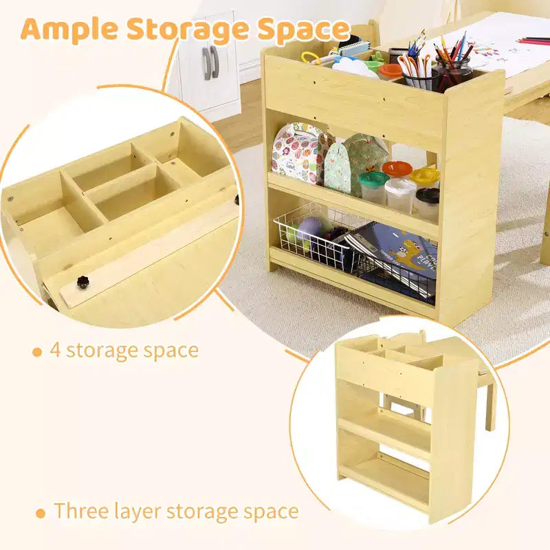 Ensemble Table et Chaises pour Enfants, Table d'Activités Artistiques et Artisanales pour Tout-Petits avec Rouleau de Papier et Rangement, Mobilier Préscolaire pour Chambre, Crèche, Garderie