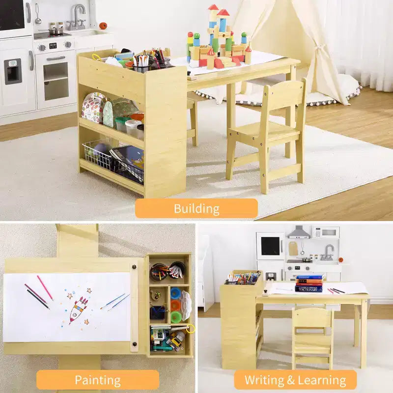 Ensemble Table et Chaises pour Enfants, Table d'Activités Artistiques et Artisanales pour Tout-Petits avec Rouleau de Papier et Rangement, Mobilier Préscolaire pour Chambre, Crèche, Garderie