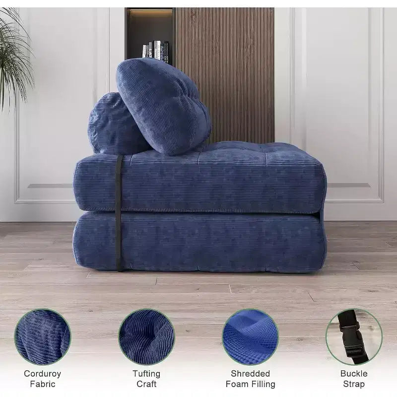 Canapé-lit pliant, Fauteuil-lit convertible avec oreiller amovible et matelas pliant, Canapé pliant compact en velours côtelé respirant avec dossier