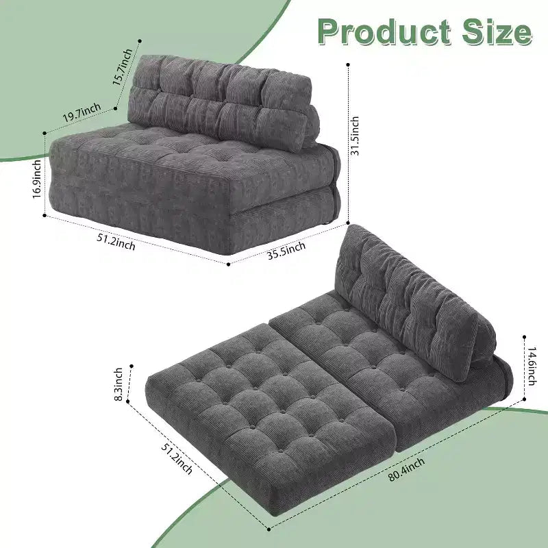 Canapé-lit pliant, Fauteuil-lit convertible avec oreiller amovible et matelas pliant, Canapé pliant compact en velours côtelé respirant avec dossier