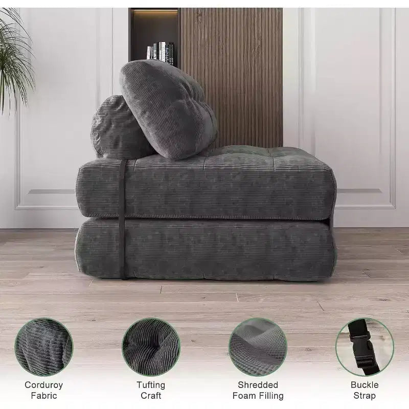 Canapé-lit pliant, Fauteuil-lit convertible avec oreiller amovible et matelas pliant, Canapé pliant compact en velours côtelé respirant avec dossier