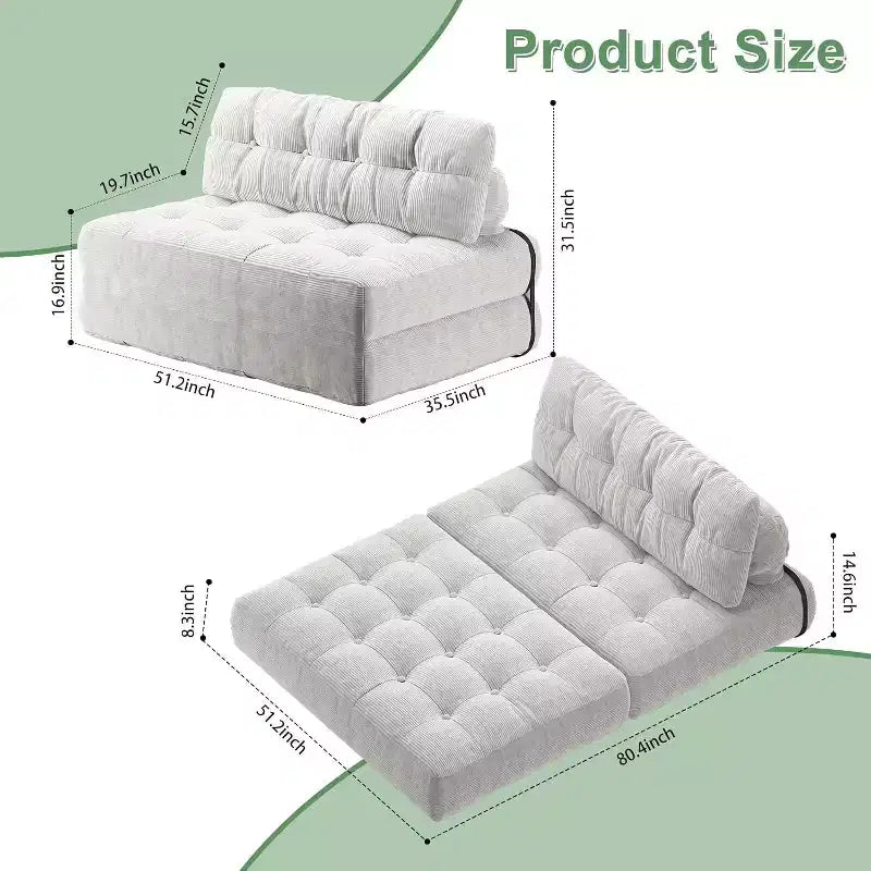 Canapé-lit pliant, Fauteuil-lit convertible avec oreiller amovible et matelas pliant, Canapé pliant compact en velours côtelé respirant avec dossier