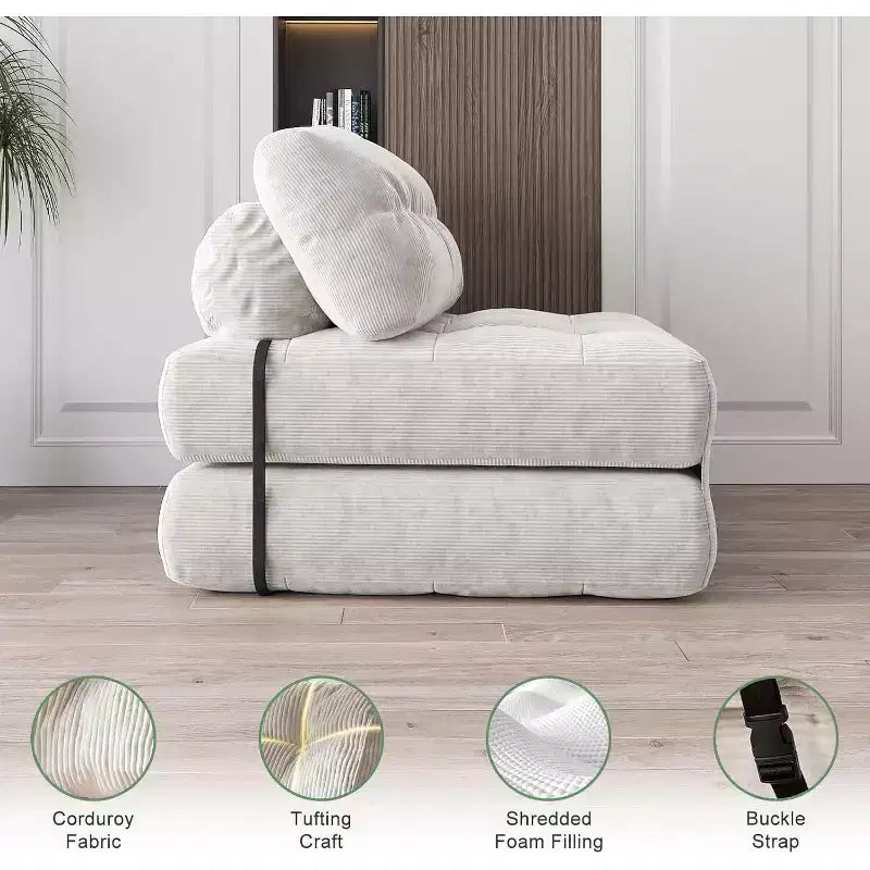 Canapé-lit pliant, Fauteuil-lit convertible avec oreiller amovible et matelas pliant, Canapé pliant compact en velours côtelé respirant avec dossier