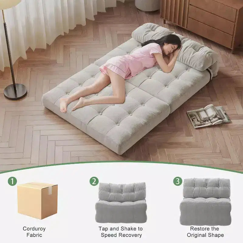 Canapé-lit pliant, Fauteuil-lit convertible avec oreiller amovible et matelas pliant, Canapé pliant compact en velours côtelé respirant avec dossier