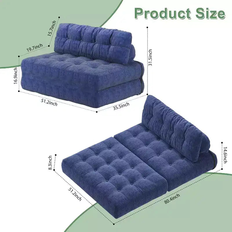Canapé-lit pliant, Fauteuil-lit convertible avec oreiller amovible et matelas pliant, Canapé pliant compact en velours côtelé respirant avec dossier