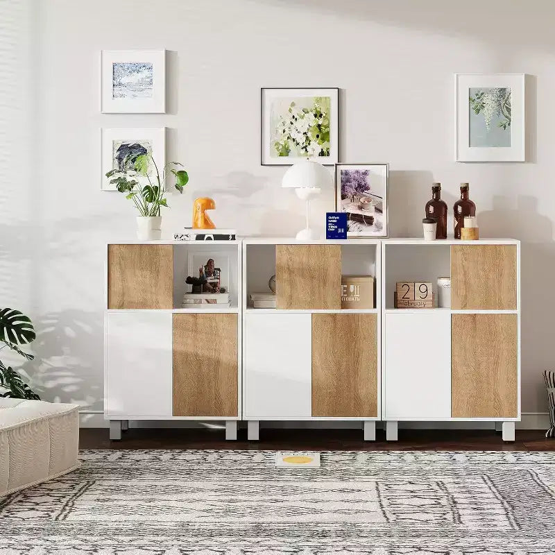Meuble de rangement moderne en bois Acekool avec portes coulissantes, étagères réglables, buffet bas pour salle de bain, salon et petits espaces