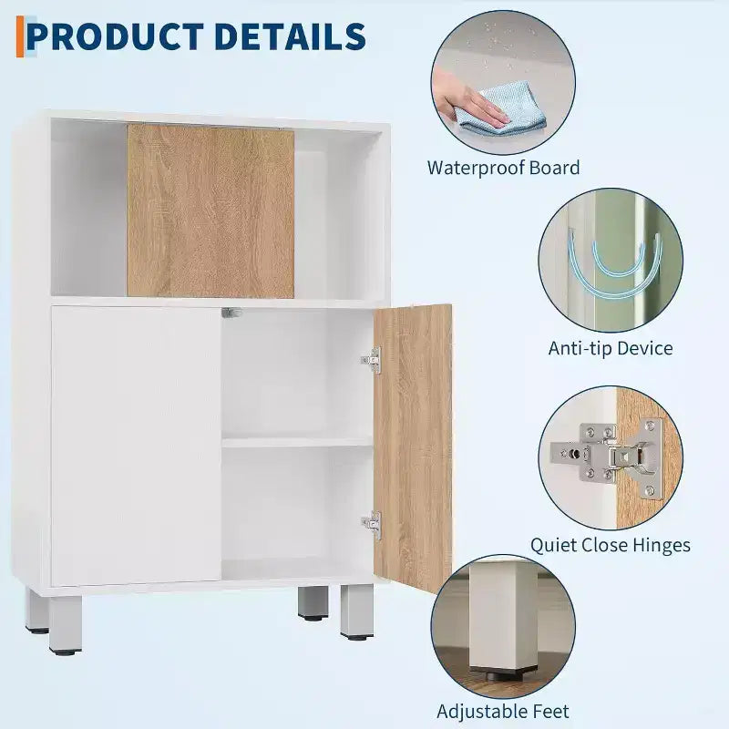 Meuble de rangement moderne en bois Acekool avec portes coulissantes, étagères réglables, buffet bas pour salle de bain, salon et petits espaces