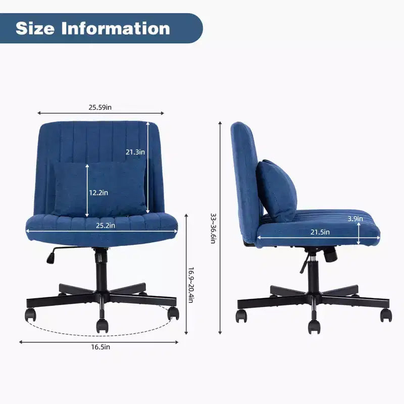 Okak Chaise de bureau moderne réglable sans accoudoirs avec pieds croisés, chaise de travail pivotante en velours/lin pour bureau, étude, studio