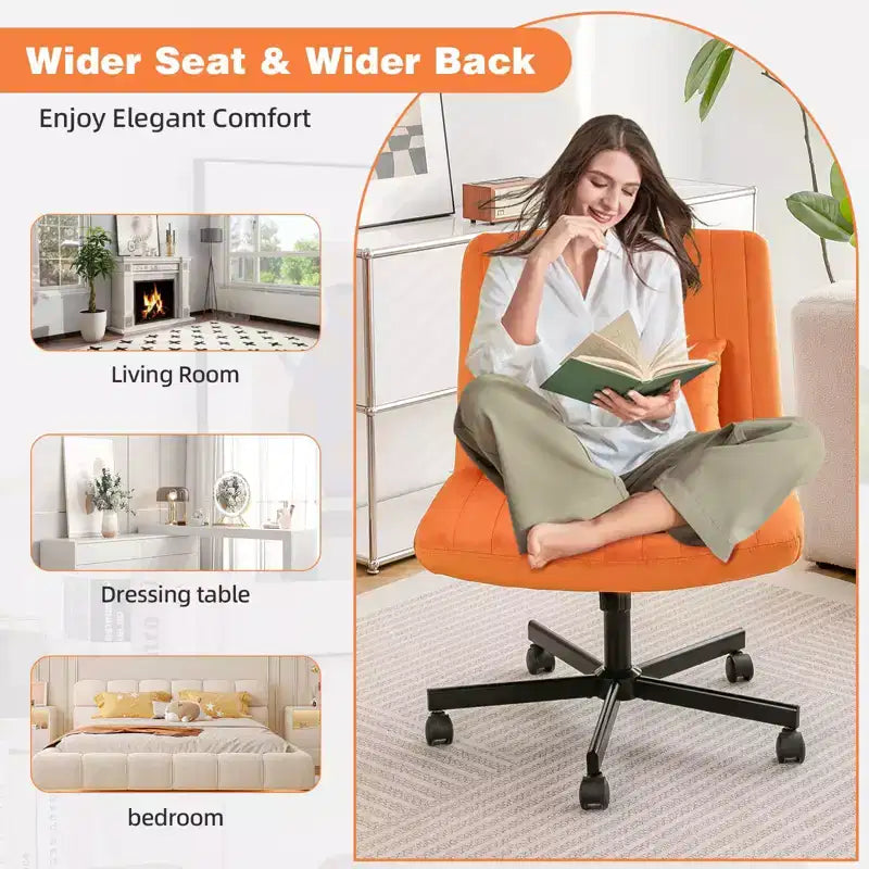 Okak Chaise de bureau moderne réglable sans accoudoirs avec pieds croisés, chaise de travail pivotante en velours/lin pour bureau, étude, studio