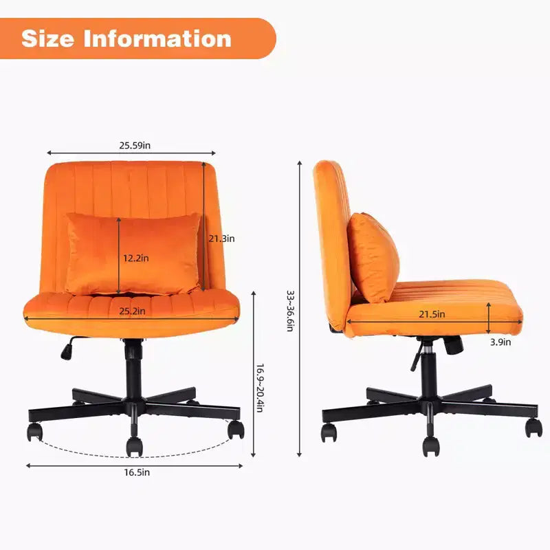 Okak Chaise de bureau moderne réglable sans accoudoirs avec pieds croisés, chaise de travail pivotante en velours/lin pour bureau, étude, studio