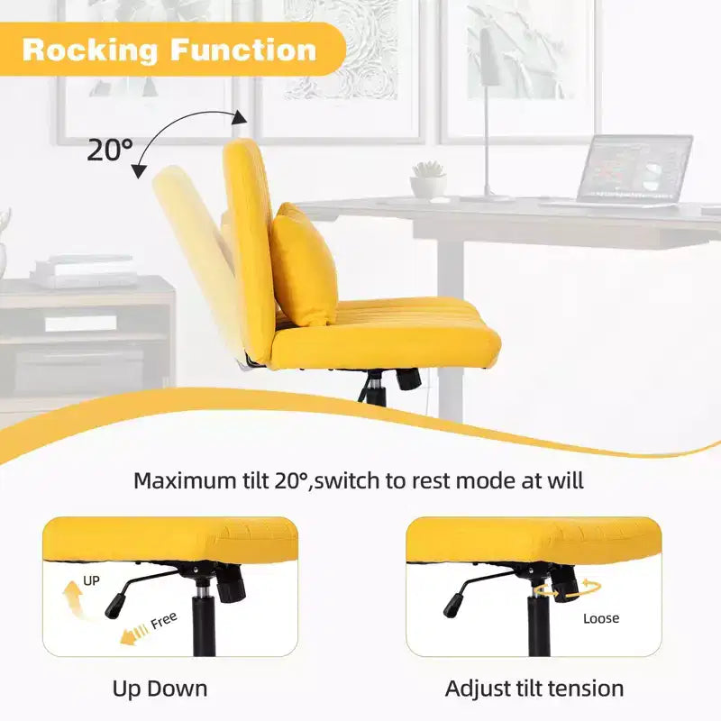 Okak Chaise de bureau moderne réglable sans accoudoirs avec pieds croisés, chaise de travail pivotante en velours/lin pour bureau, étude, studio