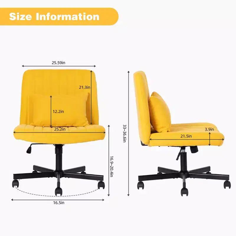 Okak Chaise de bureau moderne réglable sans accoudoirs avec pieds croisés, chaise de travail pivotante en velours/lin pour bureau, étude, studio