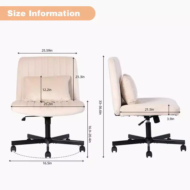 Okak Chaise de bureau moderne réglable sans accoudoirs avec pieds croisés, chaise de travail pivotante en velours/lin pour bureau, étude, studio