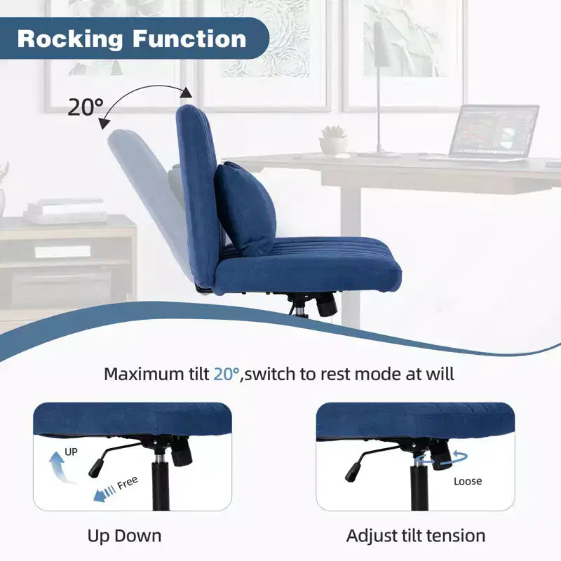Okak Chaise de bureau moderne réglable sans accoudoirs avec pieds croisés, chaise de travail pivotante en velours/lin pour bureau, étude, studio