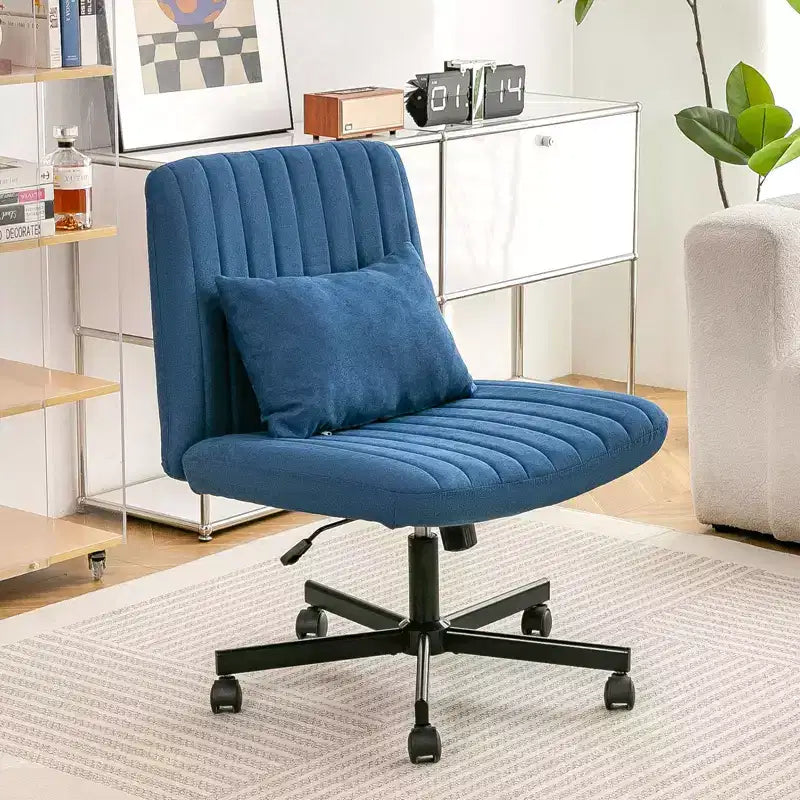 Okak Chaise de bureau moderne réglable sans accoudoirs avec pieds croisés, chaise de travail pivotante en velours/lin pour bureau, étude, studio