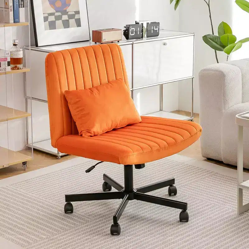 Okak Chaise de bureau moderne réglable sans accoudoirs avec pieds croisés, chaise de travail pivotante en velours/lin pour bureau, étude, studio