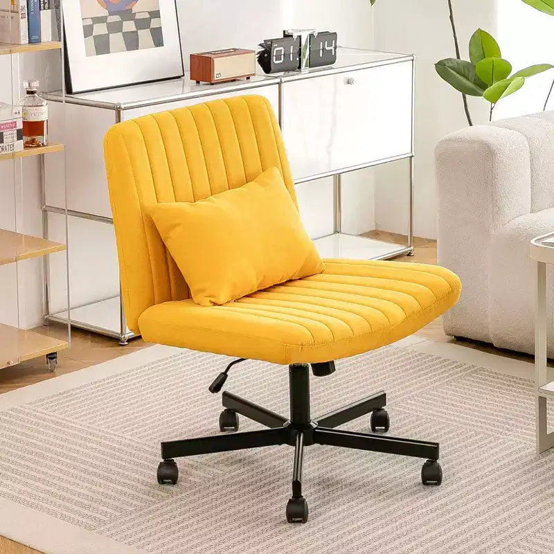 Okak Chaise de bureau moderne réglable sans accoudoirs avec pieds croisés, chaise de travail pivotante en velours/lin pour bureau, étude, studio