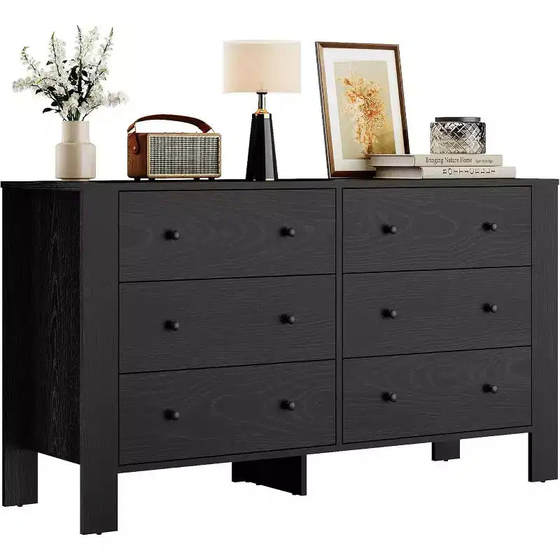 Commode pour Chambre à Coucher, Commode à 6 Tiroirs avec Grand Tiroir et Poignées Métalliques, Commodes et Chiffonniers en Bois pour Couloir, Entrée