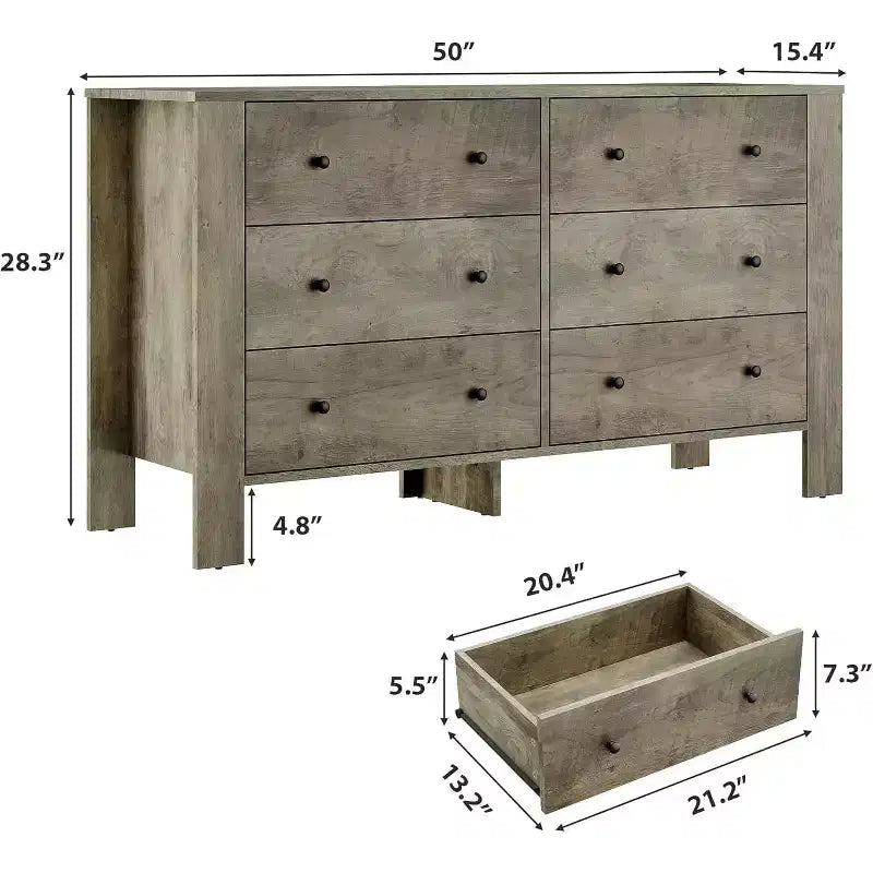 Commode pour Chambre à Coucher, Commode à 6 Tiroirs avec Grand Tiroir et Poignées Métalliques, Commodes et Chiffonniers en Bois pour Couloir, Entrée