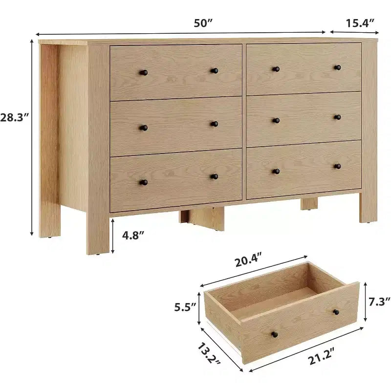 Commode pour Chambre à Coucher, Commode à 6 Tiroirs avec Grand Tiroir et Poignées Métalliques, Commodes et Chiffonniers en Bois pour Couloir, Entrée
