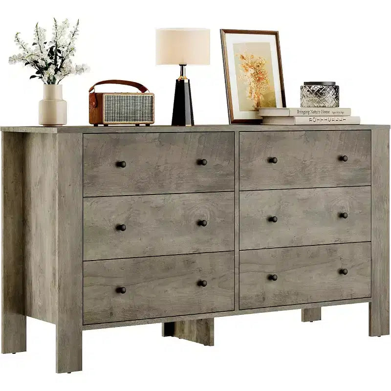 Commode pour Chambre à Coucher, Commode à 6 Tiroirs avec Grand Tiroir et Poignées Métalliques, Commodes et Chiffonniers en Bois pour Couloir, Entrée