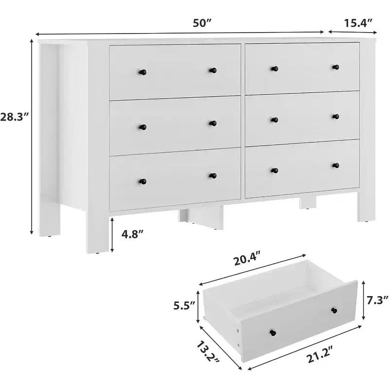 Commode pour Chambre à Coucher, Commode à 6 Tiroirs avec Grand Tiroir et Poignées Métalliques, Commodes et Chiffonniers en Bois pour Couloir, Entrée