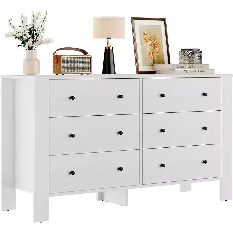 Commode pour Chambre à Coucher, Commode à 6 Tiroirs avec Grand Tiroir et Poignées Métalliques, Commodes et Chiffonniers en Bois pour Couloir, Entrée