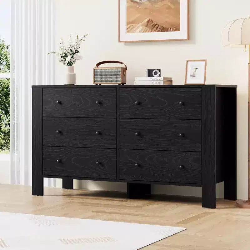 Commode pour Chambre à Coucher, Commode à 6 Tiroirs avec Grand Tiroir et Poignées Métalliques, Commodes et Chiffonniers en Bois pour Couloir, Entrée