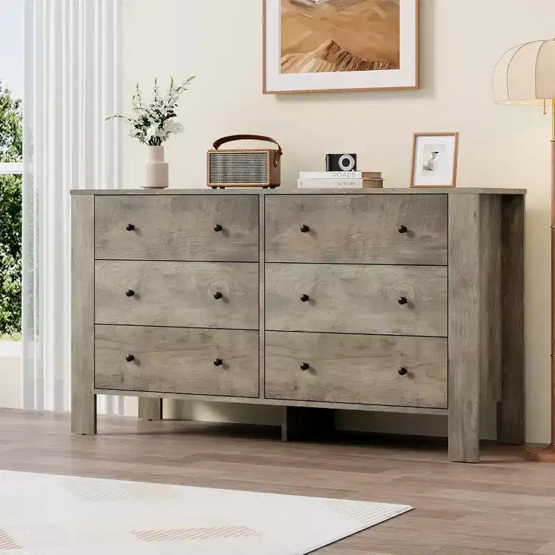 Commode pour Chambre à Coucher, Commode à 6 Tiroirs avec Grand Tiroir et Poignées Métalliques, Commodes et Chiffonniers en Bois pour Couloir, Entrée