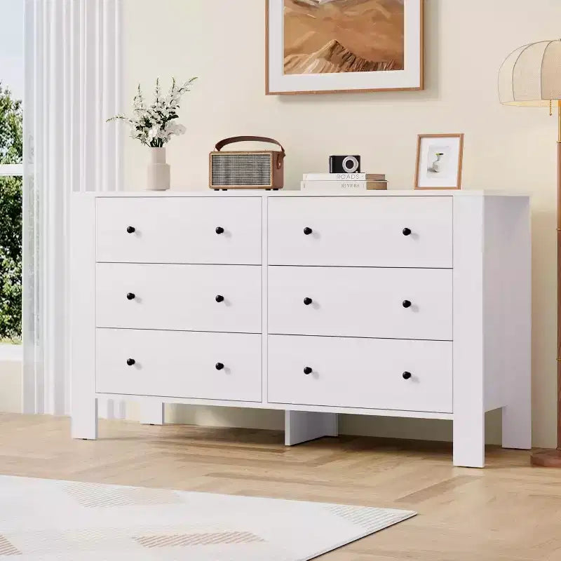 Commode pour Chambre à Coucher, Commode à 6 Tiroirs avec Grand Tiroir et Poignées Métalliques, Commodes et Chiffonniers en Bois pour Couloir, Entrée