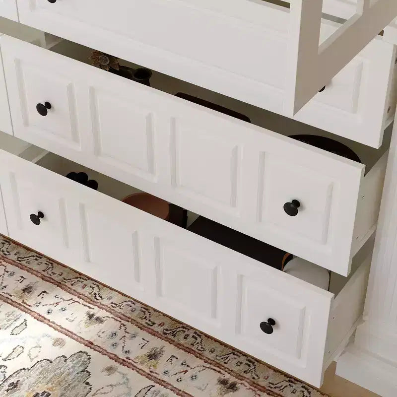 Grand buffet vaisselier blanc avec portes vitrées, bahut de rangement pour cuisine, salon, étagères à livres