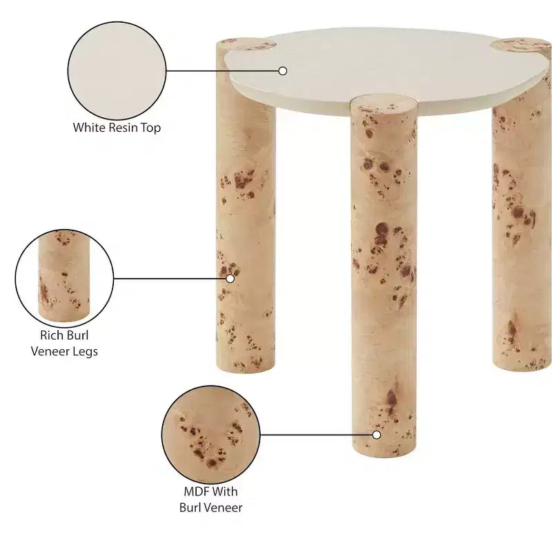 Meridian Furniture, table d'appoint Thor en loupe de bois naturel