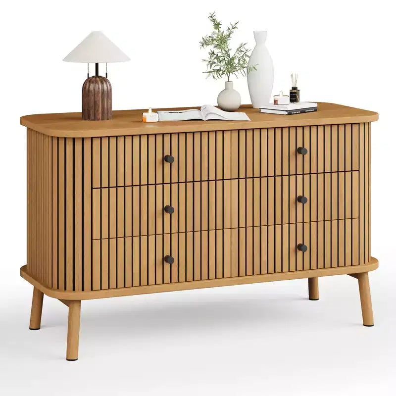 Commode de Ferme 47 Pouces avec 6 Tiroirs et Pieds en Métal - Commode Compacte en Bois pour Chambre à Coucher, Appartement, Organisateur de Rangement Peu Encombrant