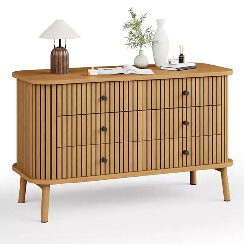 Commode de Ferme 47 Pouces avec 6 Tiroirs et Pieds en Métal - Commode Compacte en Bois pour Chambre à Coucher, Appartement, Organisateur de Rangement Peu Encombrant