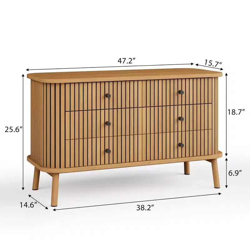 Commode de Ferme 47 Pouces avec 6 Tiroirs et Pieds en Métal - Commode Compacte en Bois pour Chambre à Coucher, Appartement, Organisateur de Rangement Peu Encombrant
