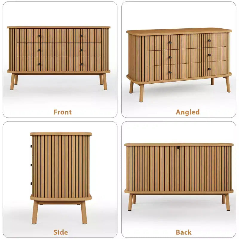 Commode de Ferme 47 Pouces avec 6 Tiroirs et Pieds en Métal - Commode Compacte en Bois pour Chambre à Coucher, Appartement, Organisateur de Rangement Peu Encombrant